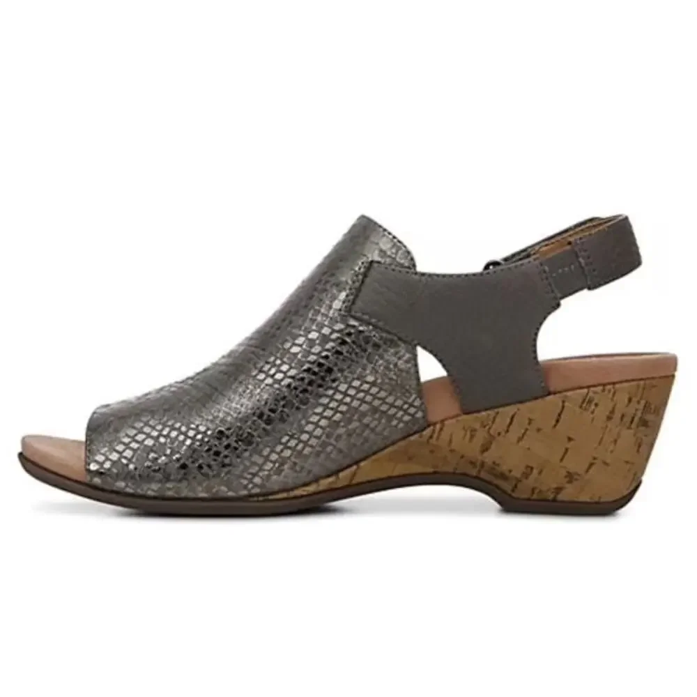 Vionic Tatiana Adjustable Peep Toe Wedge Metallic Snake Embossed Size 8.5 - Picture 2 of 13